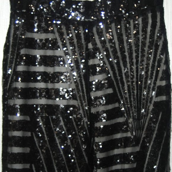 High Waist Sequin Sparkle Flared Pants Wide Leg Bell Bottom Trousers NWOT! - Picture 2 of 8